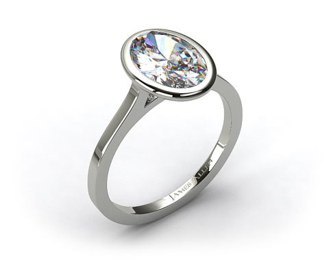 14k White Gold Bezel Solitaire Engagement Ring (Oval Center)
